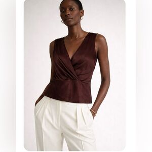 ST JOHN brown silk sleeveless blouse